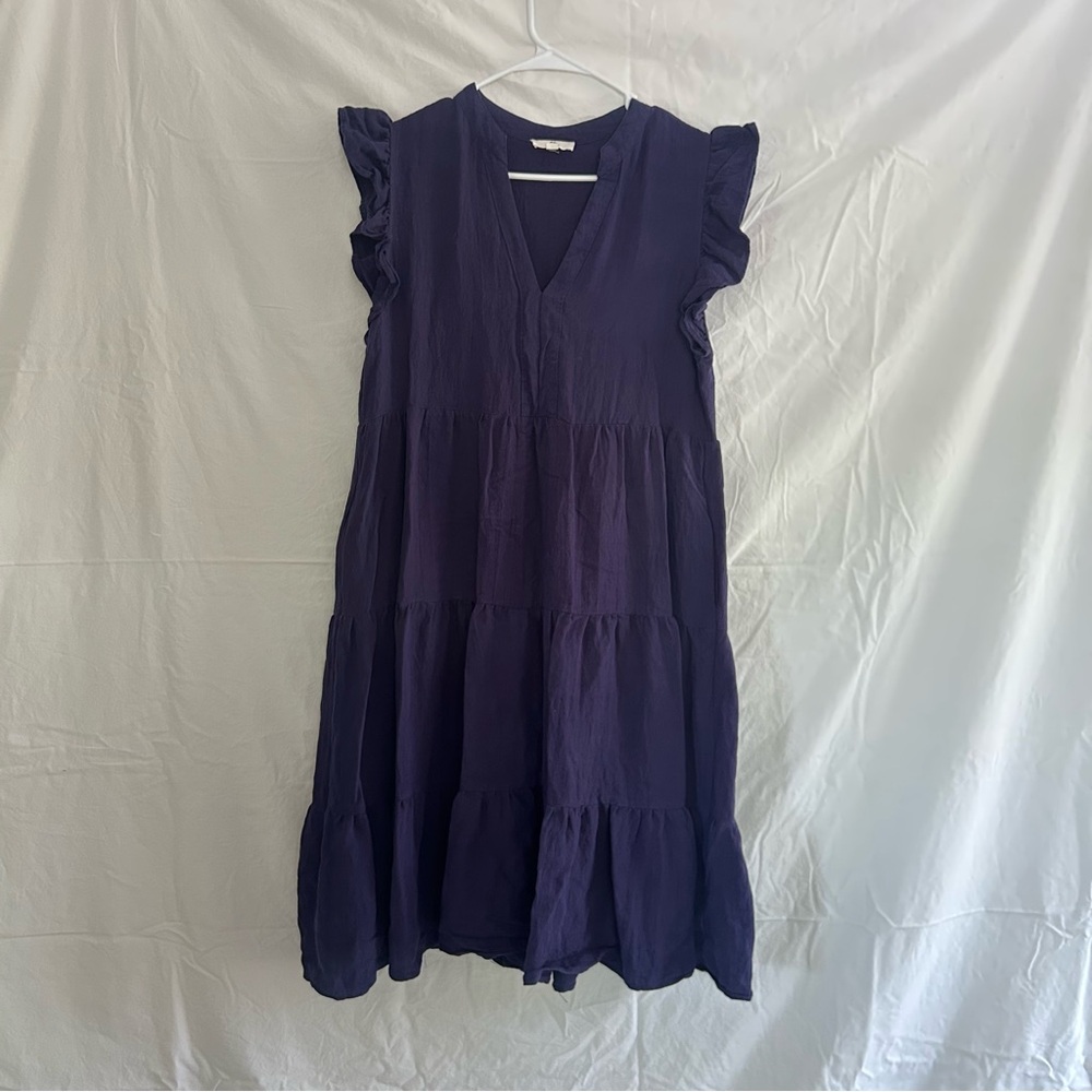 Elegant Purple Ruffle Sleeve Dress
